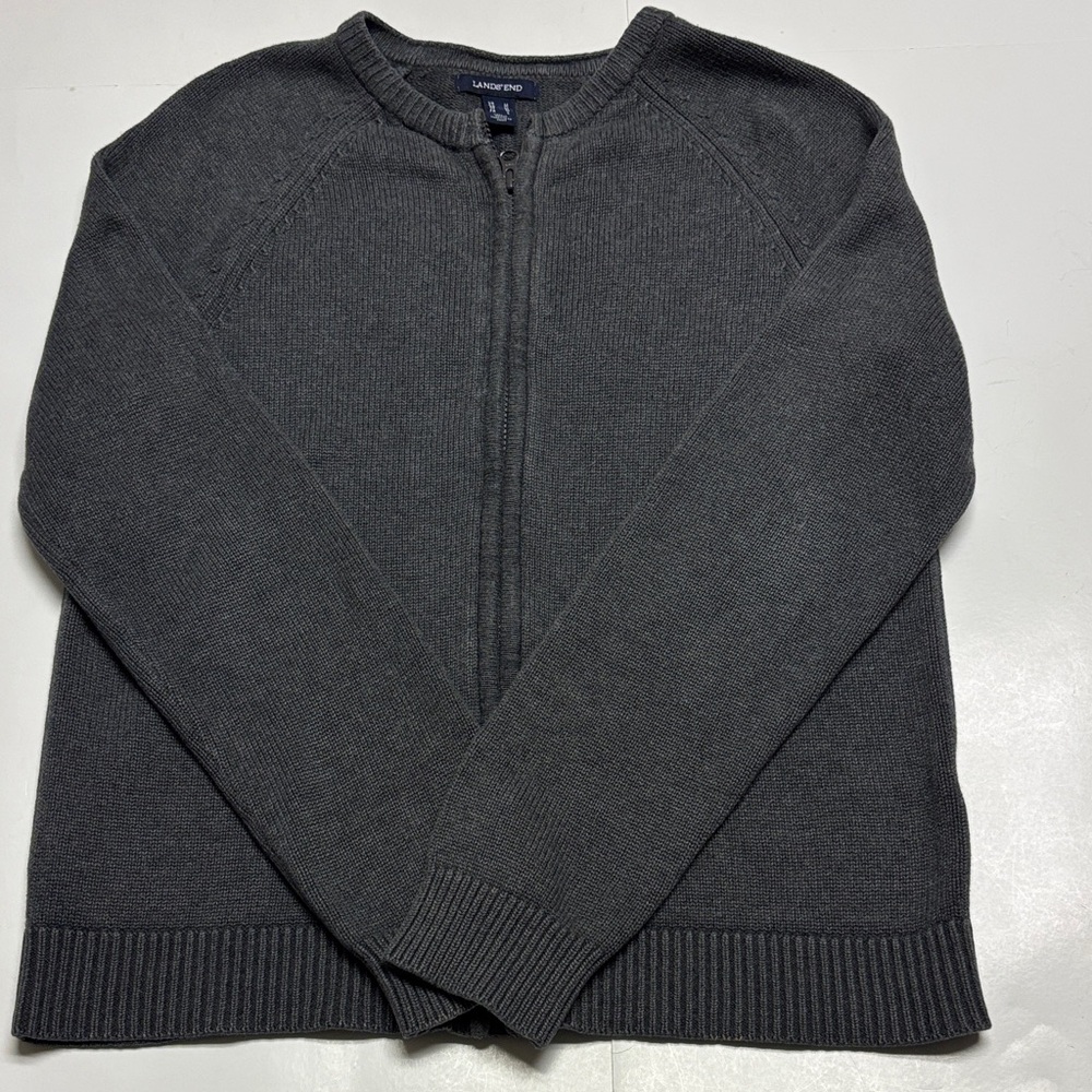 Lands End women’s cotton modal grey zipper front cardigan size medium